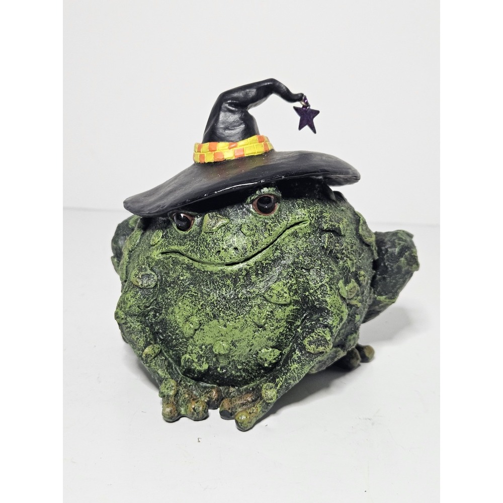 Halloween Witch Toad Figurine Resin Green Frog Spooky Shelf Decor Vintage 90's